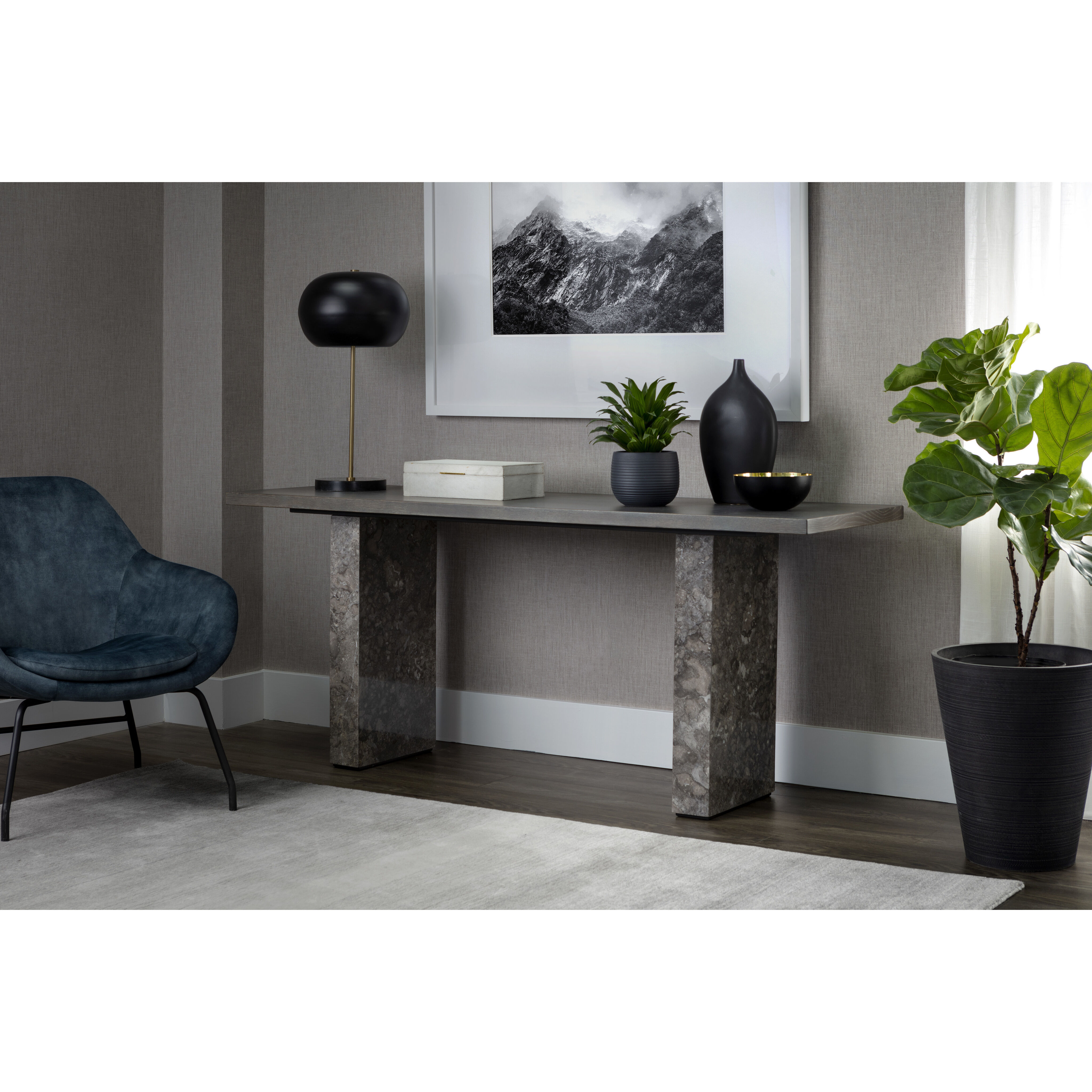 Rebel 71 X 21.75 inch Grey Marble / Charcoal Grey Console Table